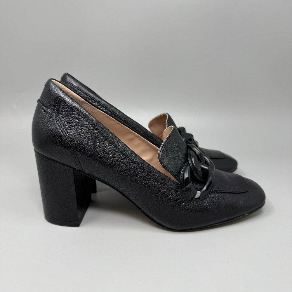 Cole Haan Chrystie Square Chain Loafer Women's 8 Black Leather Block Heel W27271